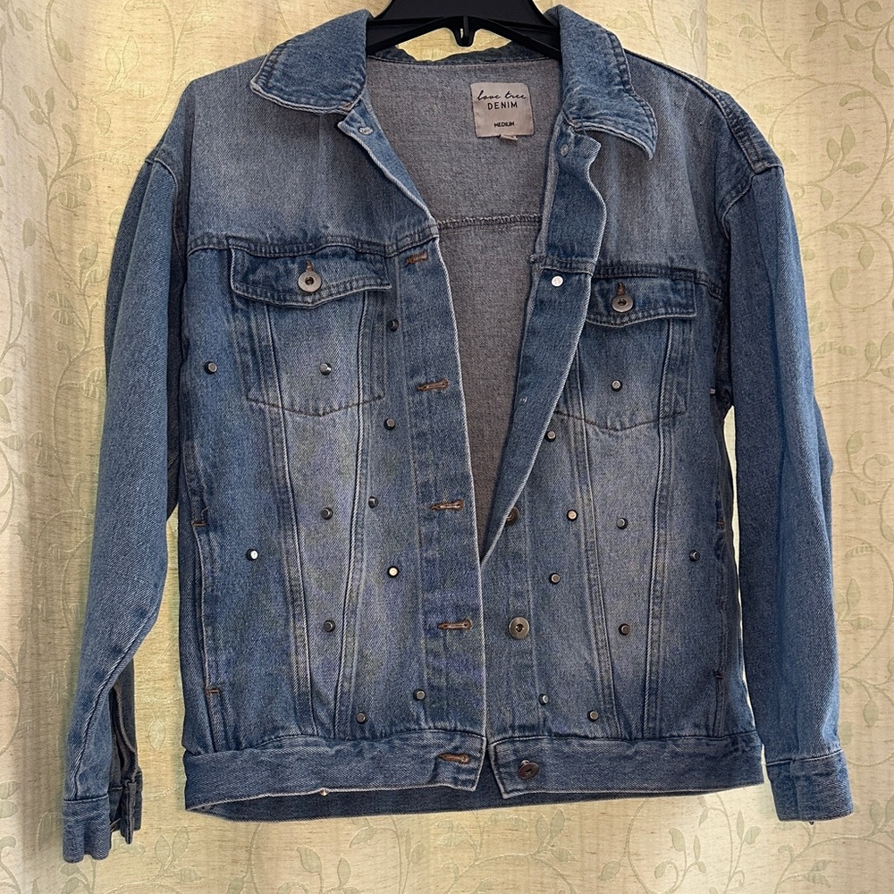 Love Tree Blue Denim Jacket with Stud Accents